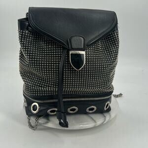 Alexander McQueen black calfskin leather grommet backpack